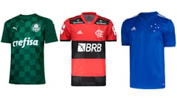 camisa do Palmeiras, a camisa do Flamengo e a camisa do Cruzeiro