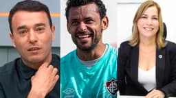 jornalista André Rizek, o jogador do Fluminense Fred e a secretária do Ministério da Saúde Mayra Pinheiro