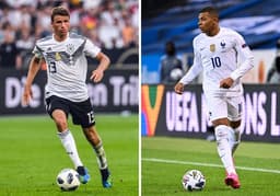 Montagem: Thomas Müller (Alemanha) e Kylian Mbappé (França)