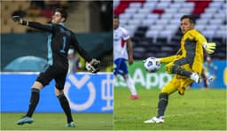 Montagem - Courtois (Bélgica) e Diego Alves (Flamengo)