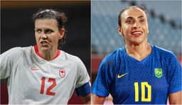 Montagem: Christine Sinclair (Canadá) e Marta (Brasil)