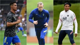 Montagem: Cristiano Ronaldo (Juventus), Harry Kane (Tottenham) e Kylian Mbappé (PSG)