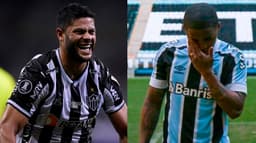 Hulk, do Atlético-MG, com algum jogador do Grêmio triste