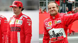 Carlos Sainz e Barrichello, ambos com o uniforme da Ferrari.