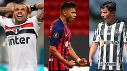 Daniel Alves, do São Paulo, o atacante Ángel Romero, do San Lorenzo, e Alan Franco, meia do Atlético-MG