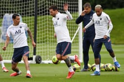 Neymar, Messi e Di María - PSG - Treino