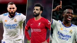 Karim Benzema (Real Madrid), Mohamed Salah (Liverpool) e Vini Jr (Real Madrid)