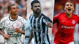 Jô (camisa do Corinthians), Diego Costa (camisa do Atletico-MG) e Paolo Guerrero (camisa do Internacional)