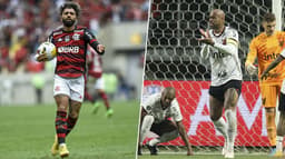 Jogador do Athletico-PR e um jogador do Flamengo