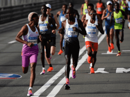 Daniel Nascimento (à esquerda) e Evans Chebet no início da Maratona de Nova York