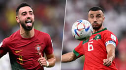 Bruno Fernandes, de Portugal, e Saiss, zagueiro de Marrocos