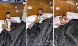 Messi dorme com a taça da Copa do Mundo