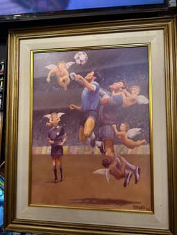 Miniatura da imagem: Gol de Maradona na Copa de 1986 é retratado em quadro (Foto: Lucas Bayer / Lance!)