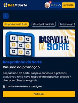 Captura da tela da Raspadinha Premiada da Bet dá Sorte, um site que permite apostar no Mineiro 2027.