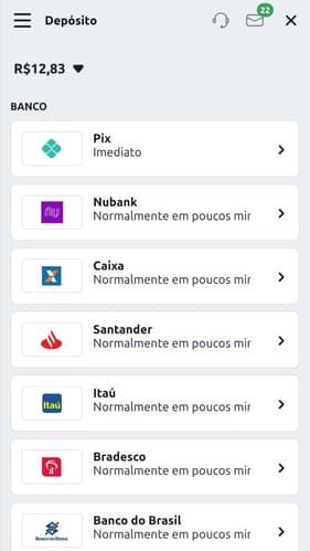 Captura da tela que informa os métodos de pagamento da casa, incluindo o Pix Betano.