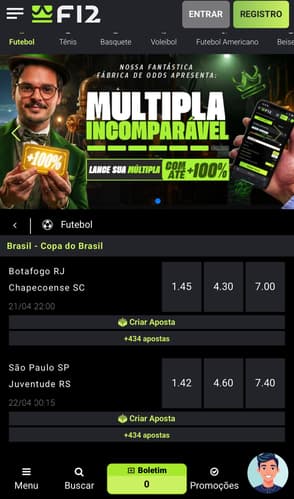 Captura de tela da promoção Multipla Incomparável na F12.Bet.