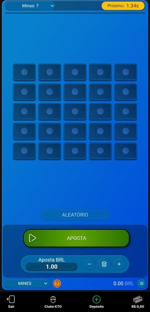 Captura de tela do jogo Mines da Spribe no cassino KTO.