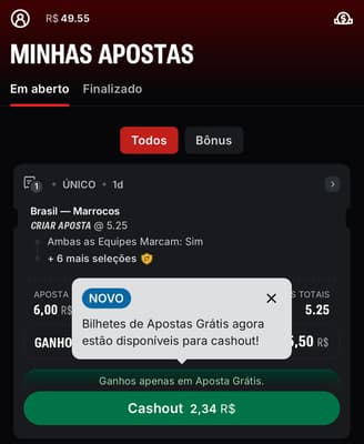 Captura de tela mostra um palpite feito com apostas grátis da Superbet na Copa do Mundo.