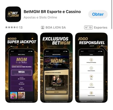 Captura de tela do app da BetMGM para iOS.