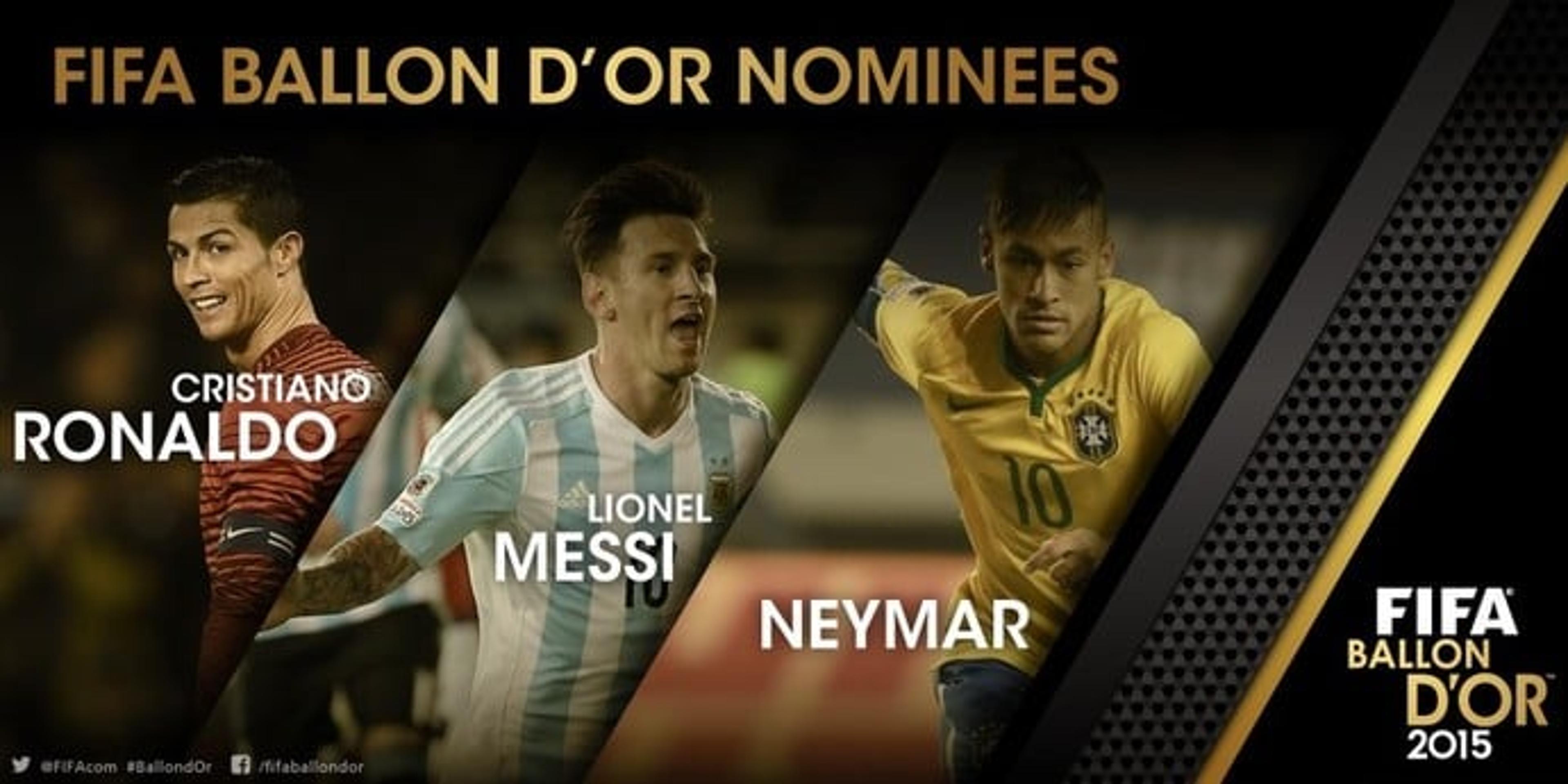 Neymar disputa com Messi e Cristiano Ronaldo a Bola de Ouro