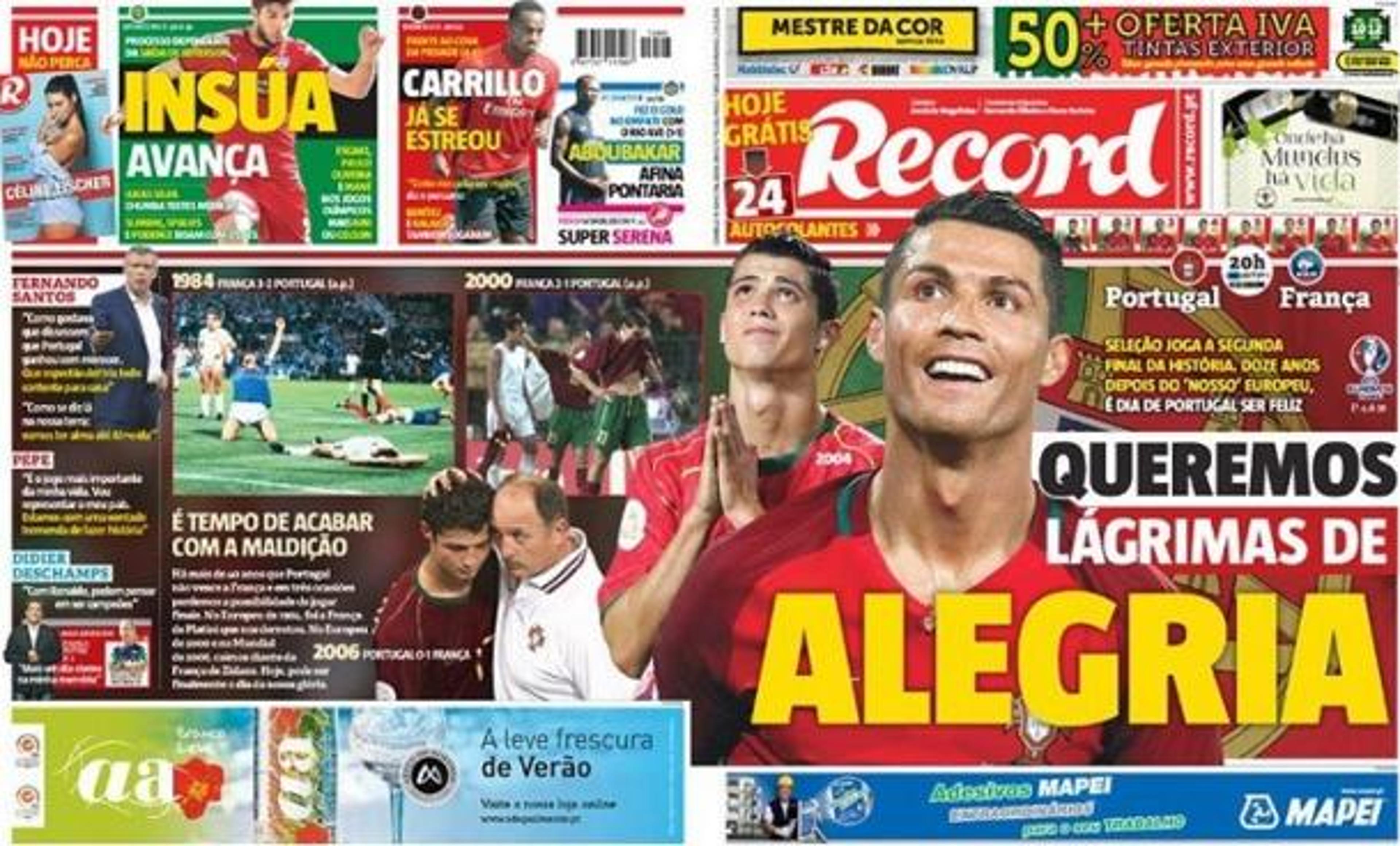 Jornal lembra vice de 2004 e faz pedido a CR7: ‘Lágrimas de alegria’