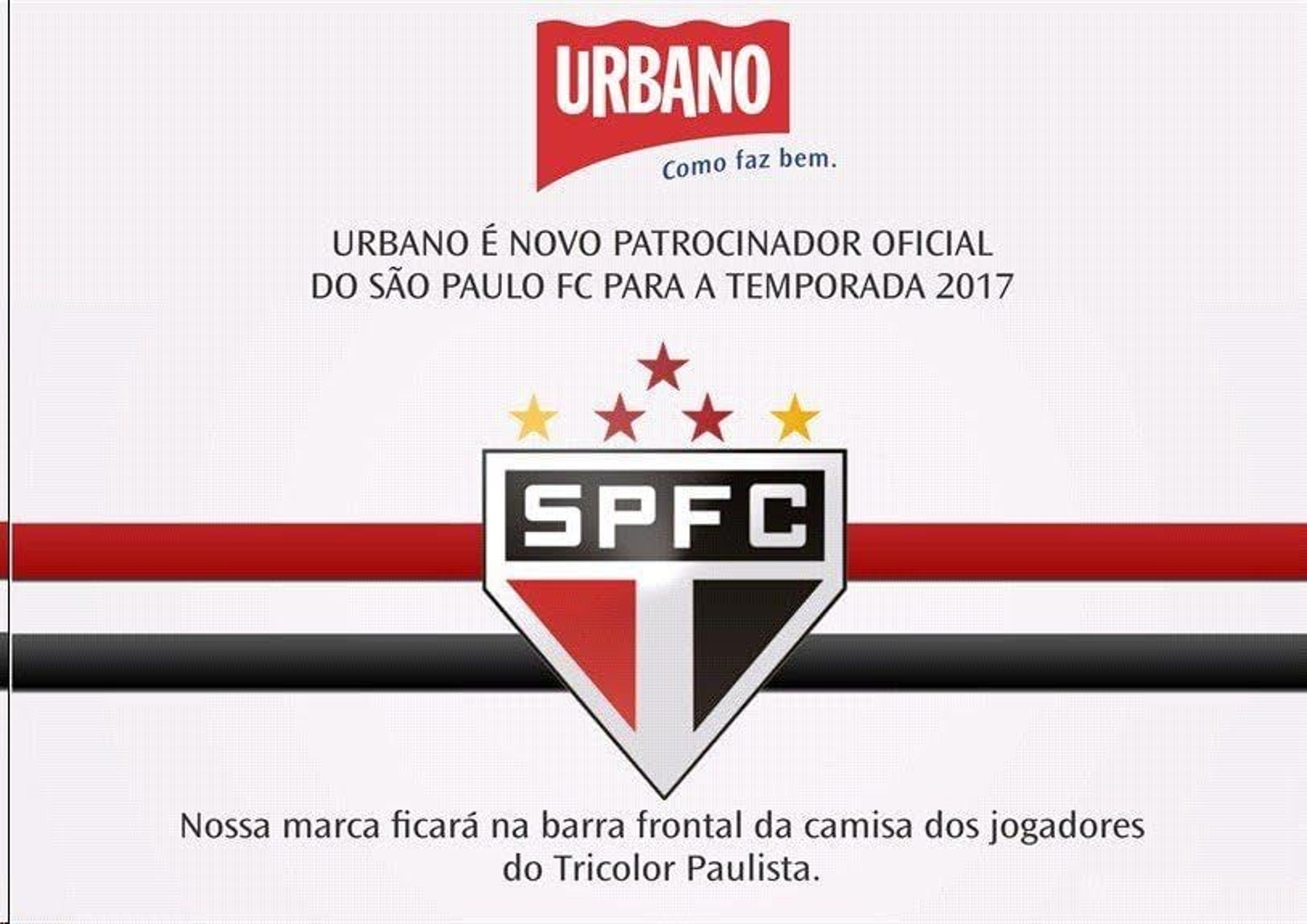 São Paulo anuncia acerto com a Urbano, patrocinadora para 2017