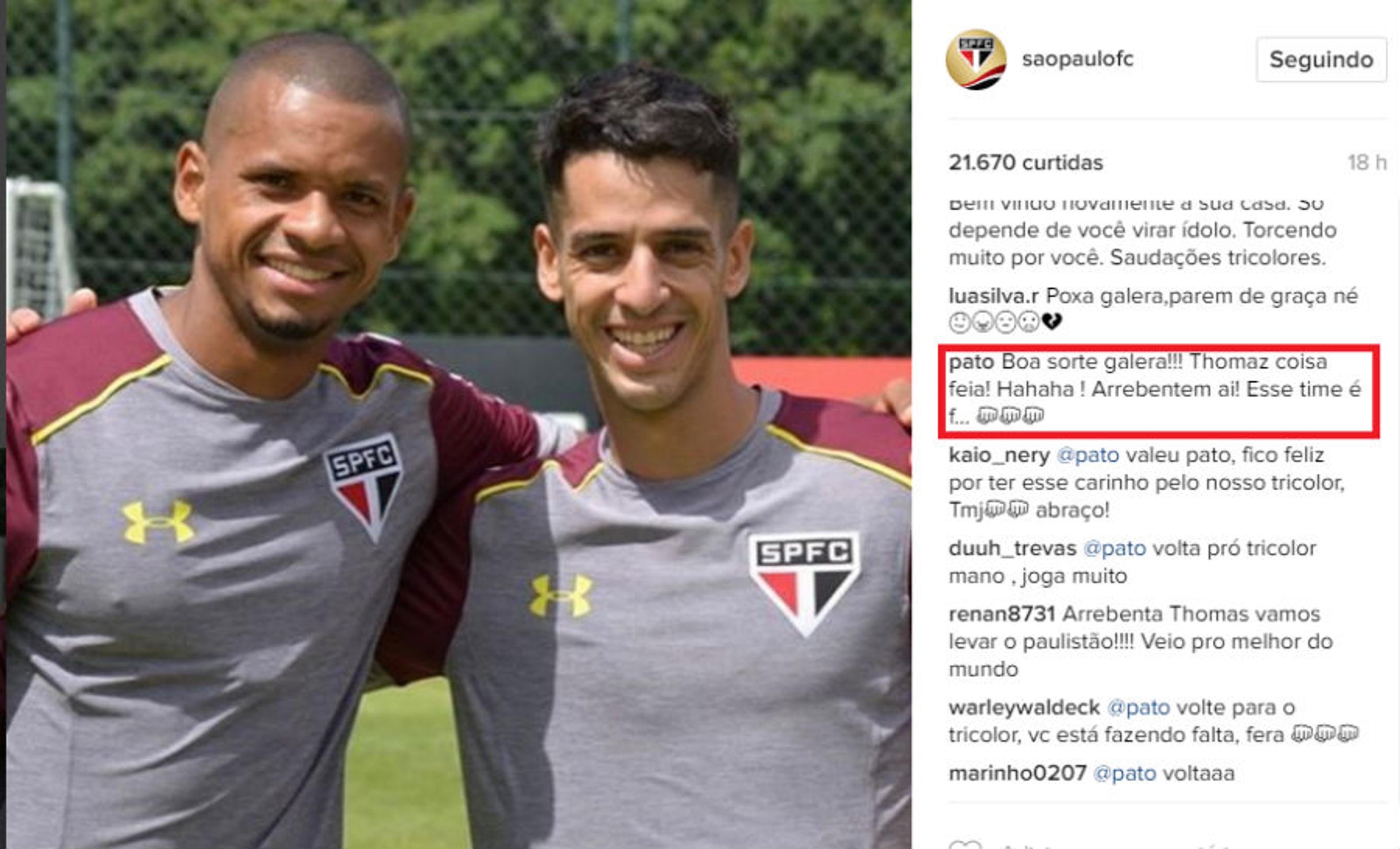 Pato brinca com o amigo Thomaz e exalta o São Paulo: ‘Esse time é f…’