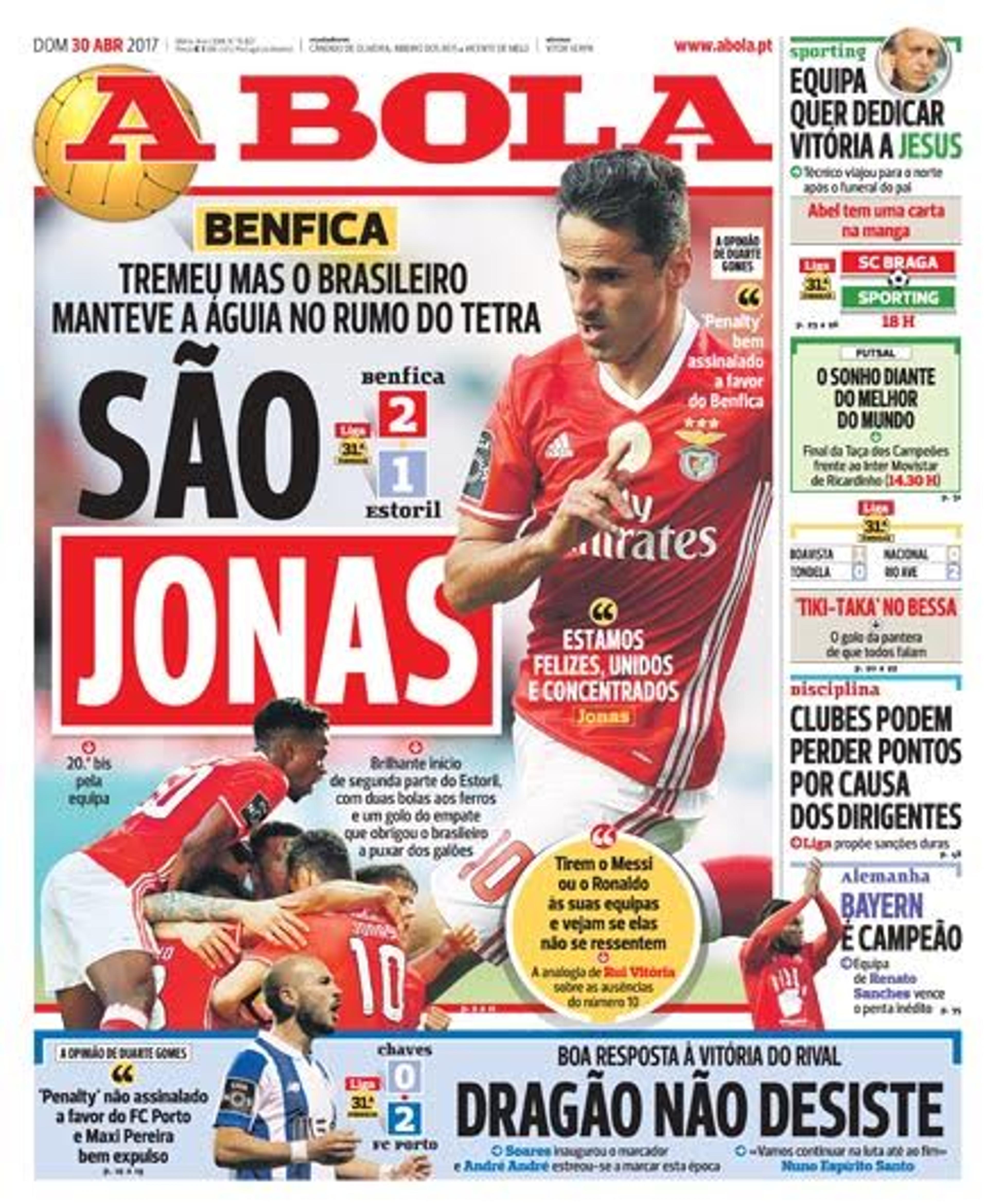 Imprensa portuguesa exalta exibição de Jonas contra o Estoril