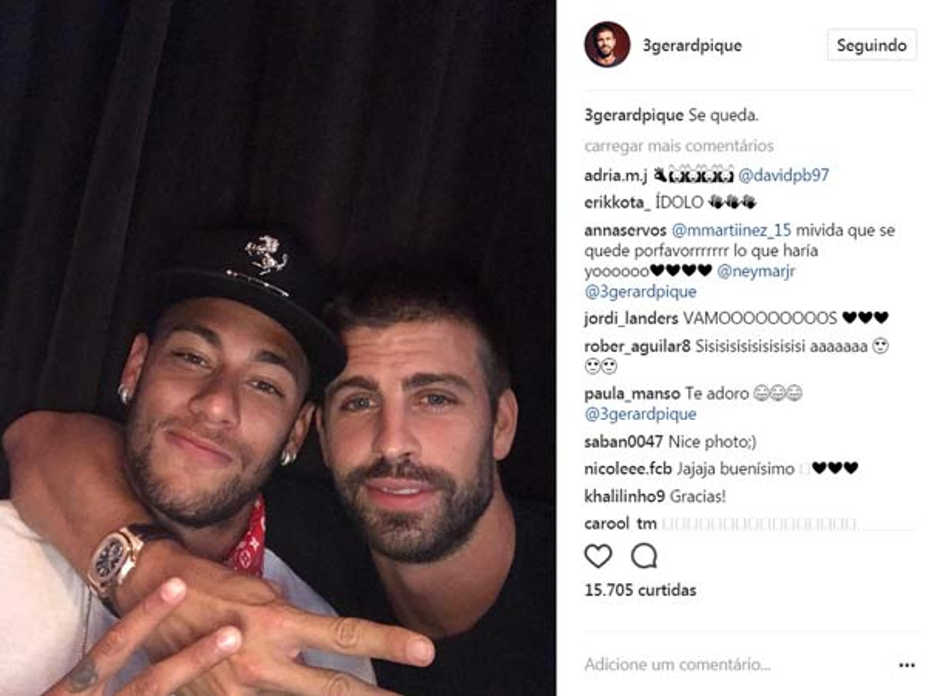 Piqué posta foto com Neymar e indica permanência do brasileiro