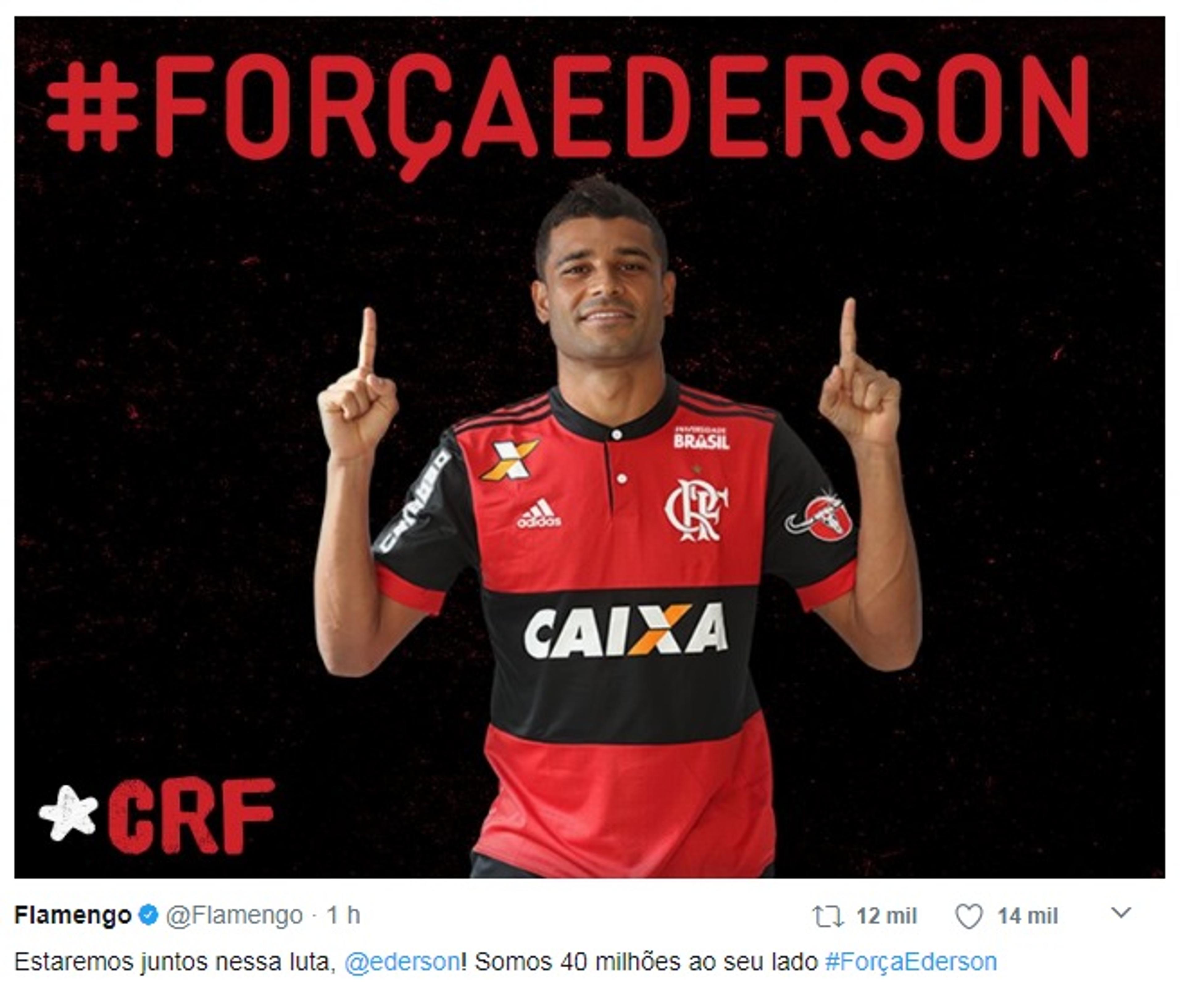 Clubes e torcidas manifestam apoio a Ederson nas redes sociais