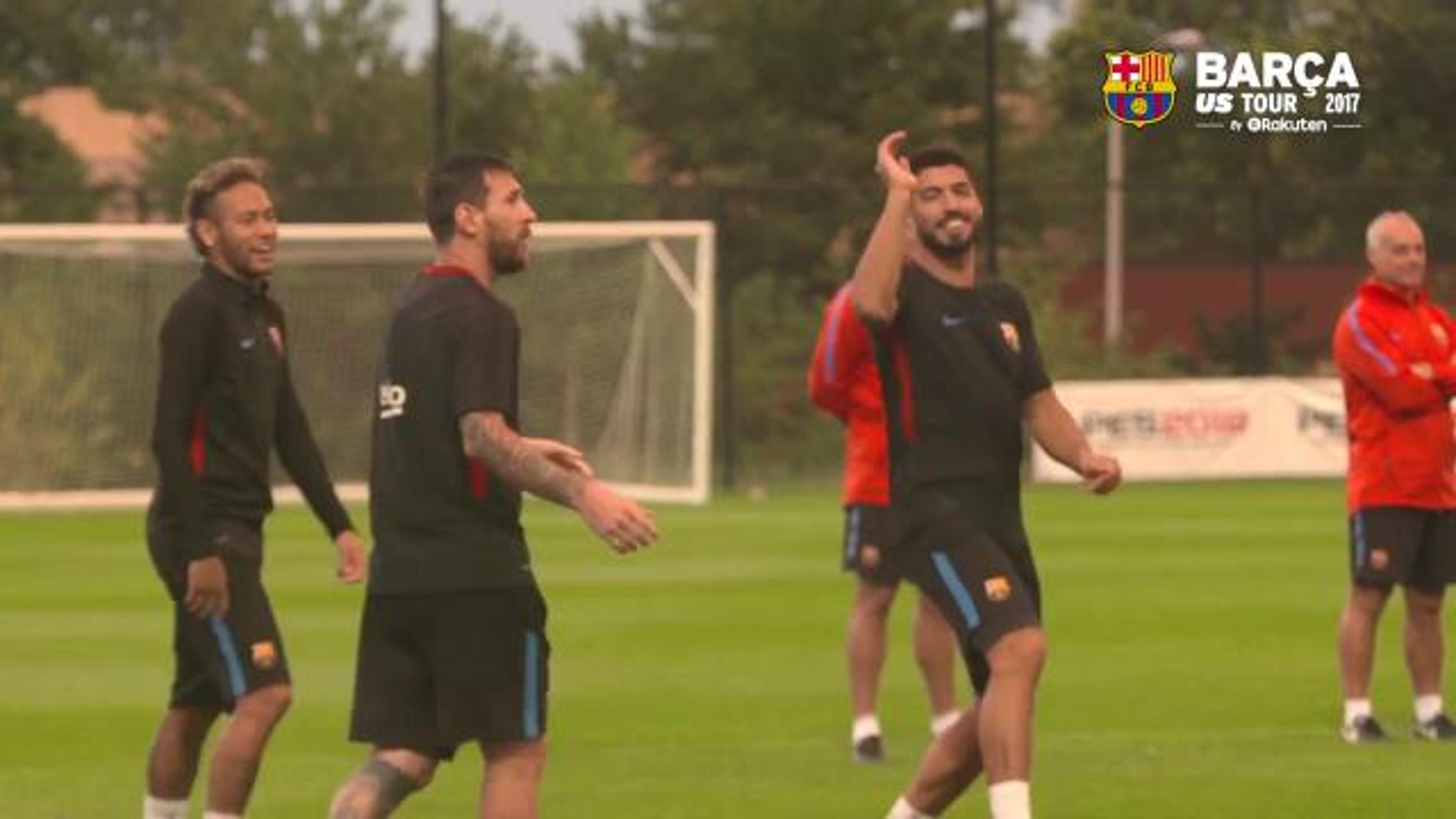 Trio MSN faz desafio de mira em treino do Barcelona; veja quem foi o vencedor!