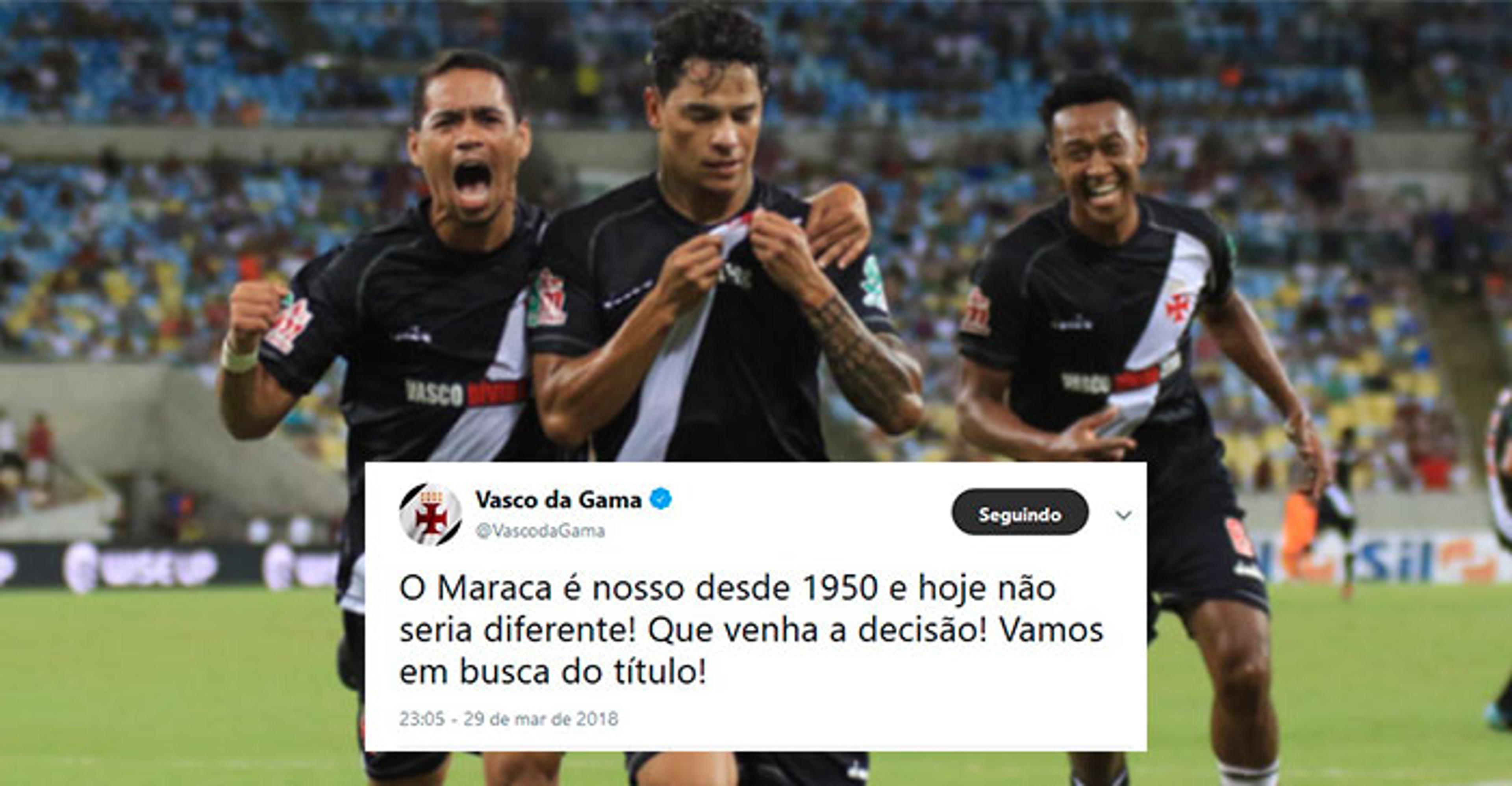 Vasco usa redes sociais para cutucar Fluminense: ‘O Maraca é nosso desde 1950’