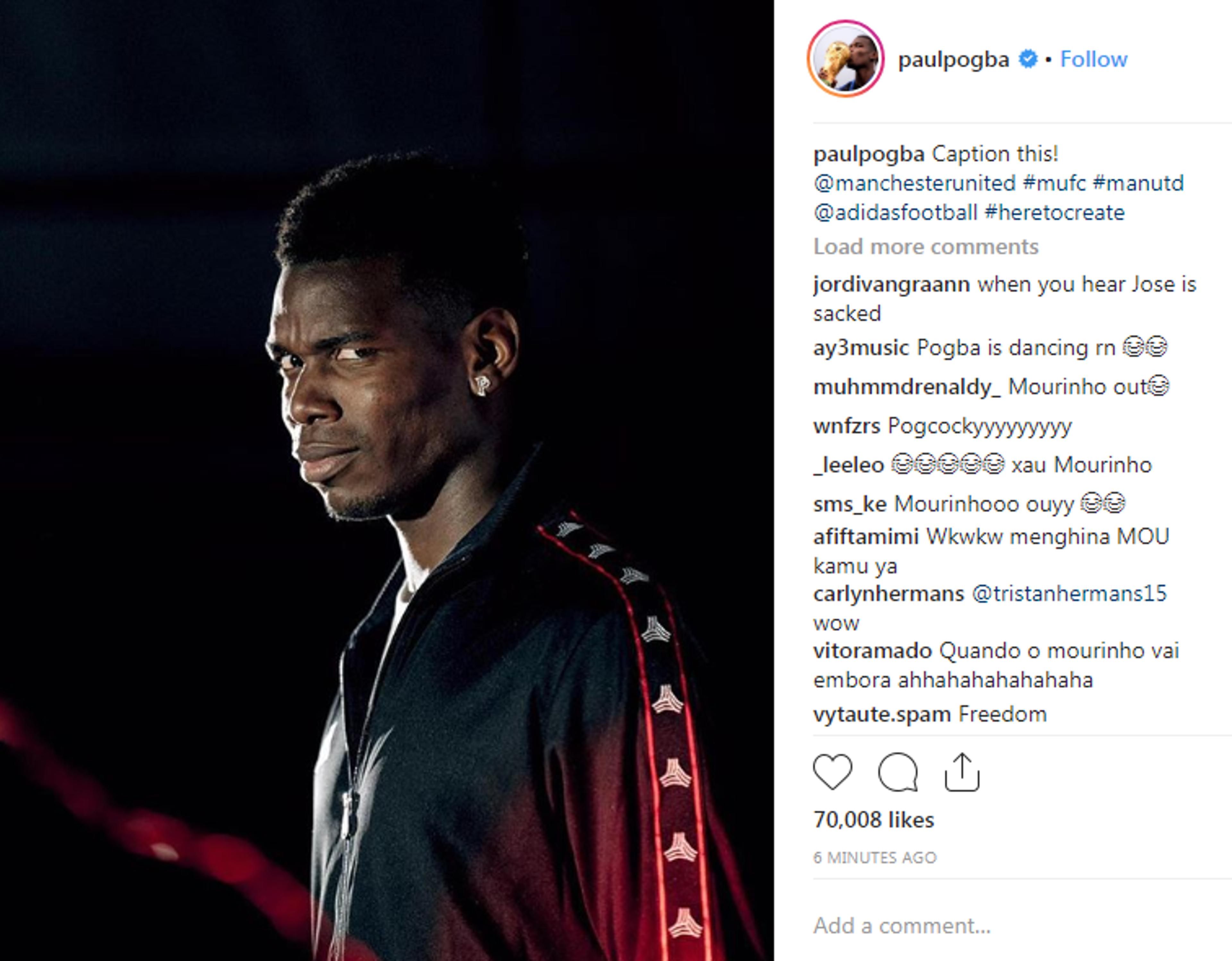 Pogba faz postagem polêmica após demissão de Mourinho do United