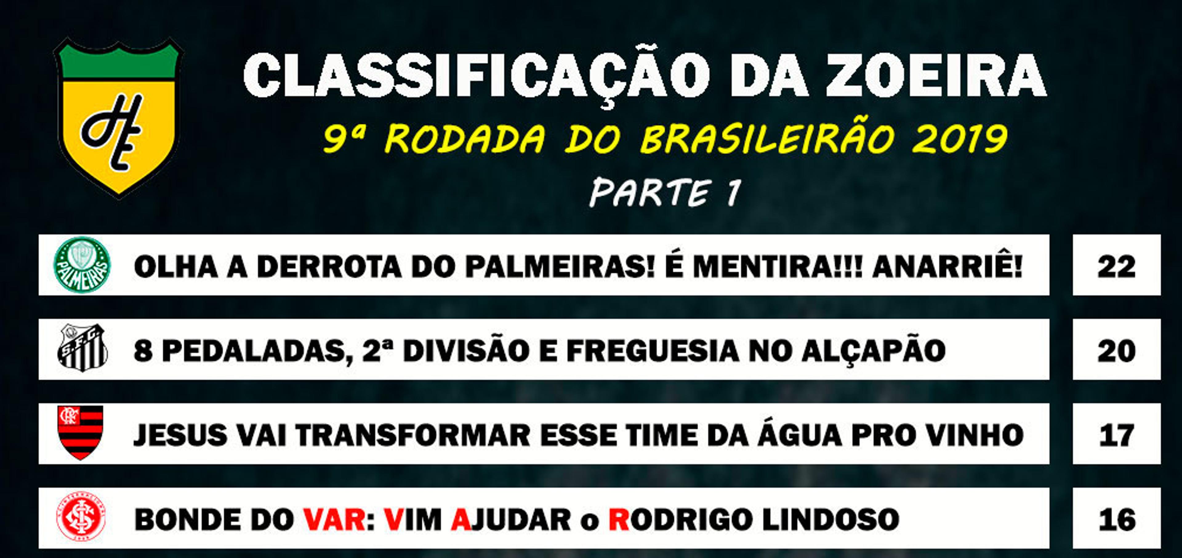 Classificação da Zoeira – 9ª rodada do Brasileirão 2019