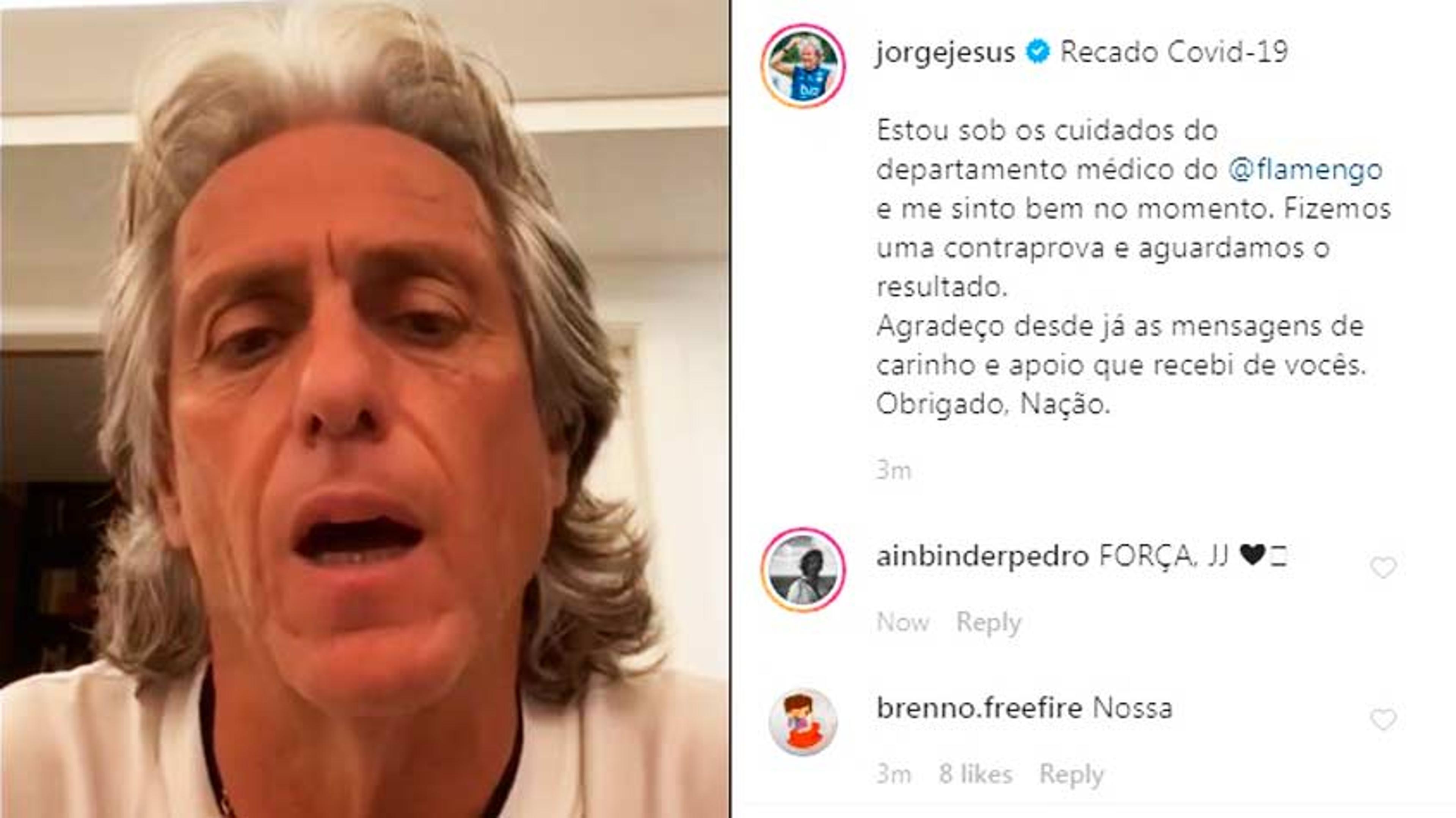 Jorge Jesus confirma coronavírus, ficará de quarentena e afirma: ‘Estou confiante’