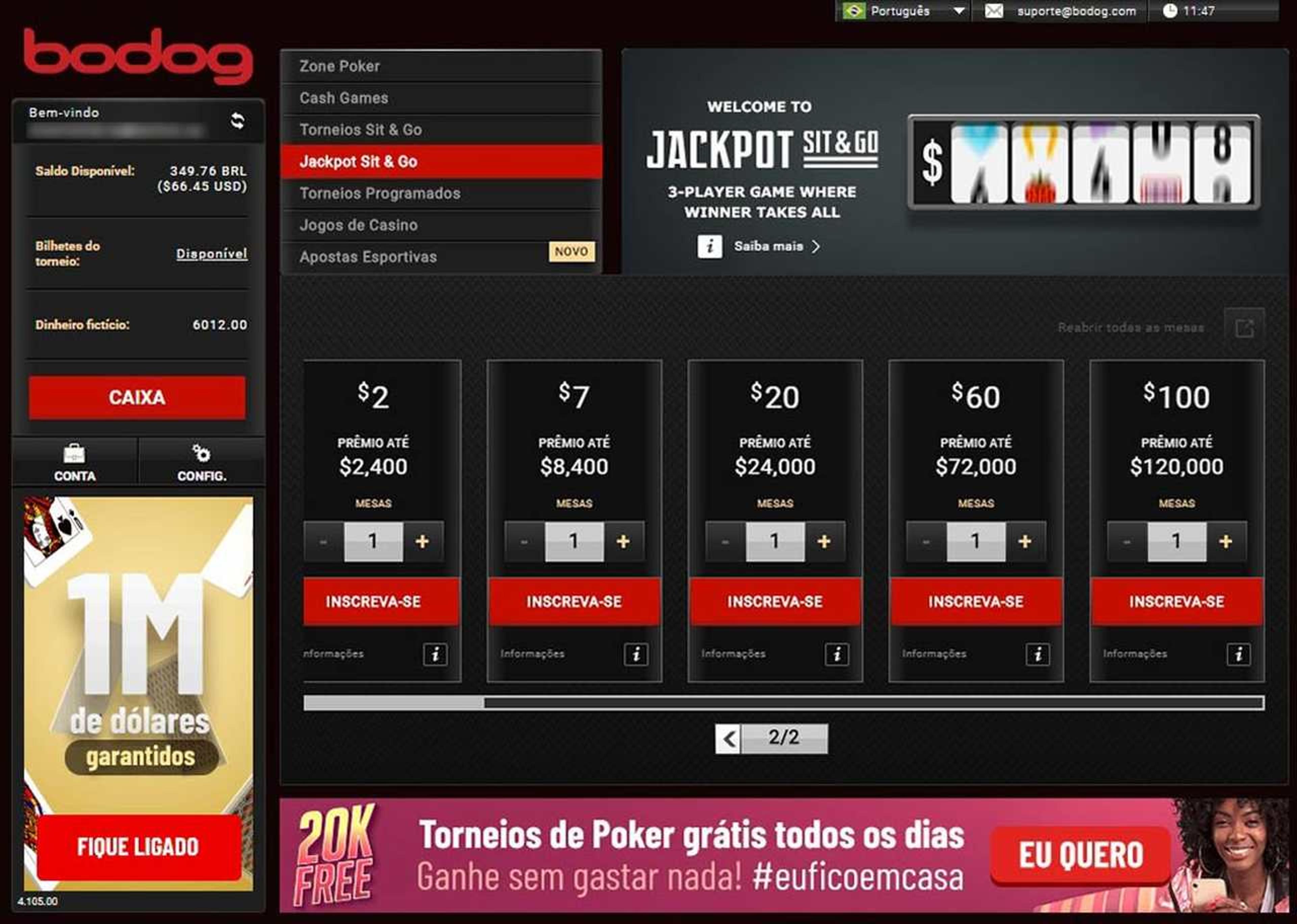 Bodog: Jackpot Sit & Go é opção para torneios fáceis, rápidos e com prêmios