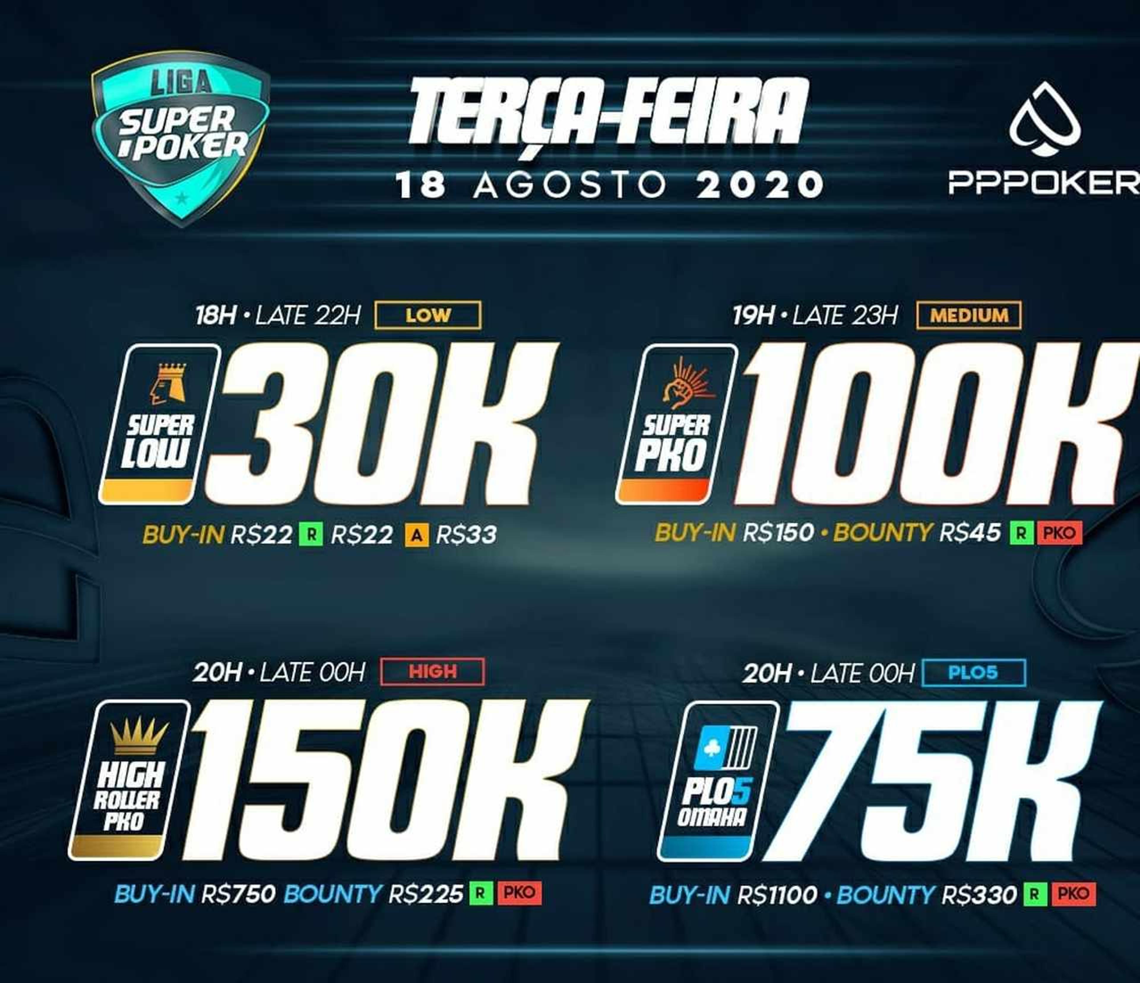 Liga SuperPoker tem quatro torneios especiais hoje (18), sendo três PKOs