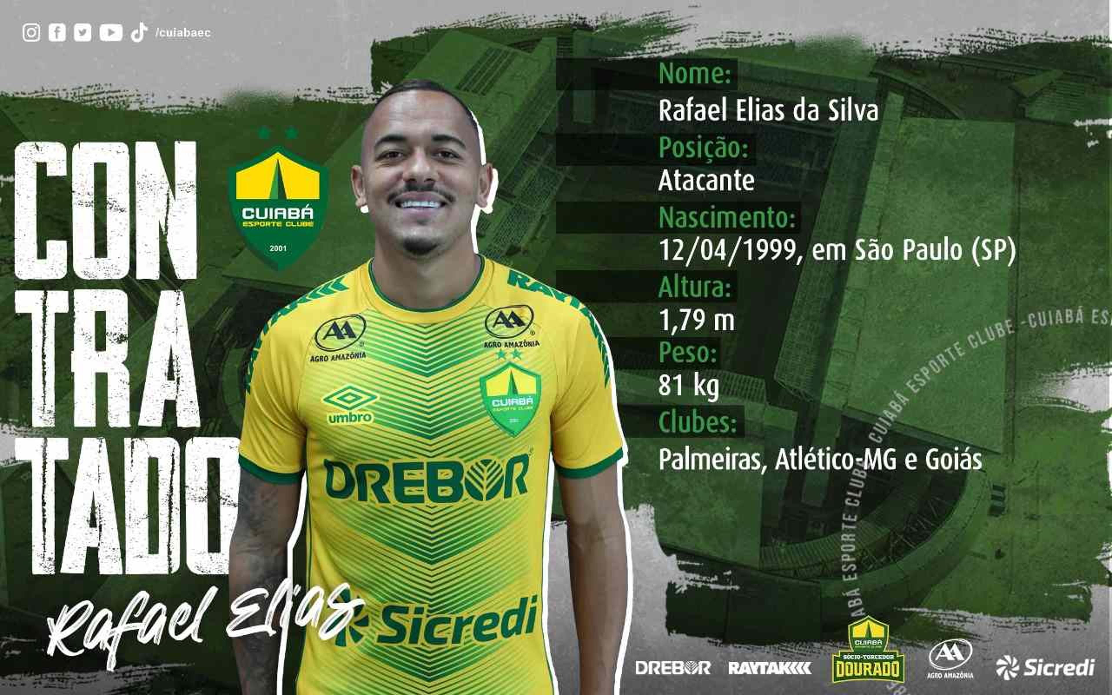 Cuiabá anuncia contratação de Rafael Elias, atacante do Palmeiras