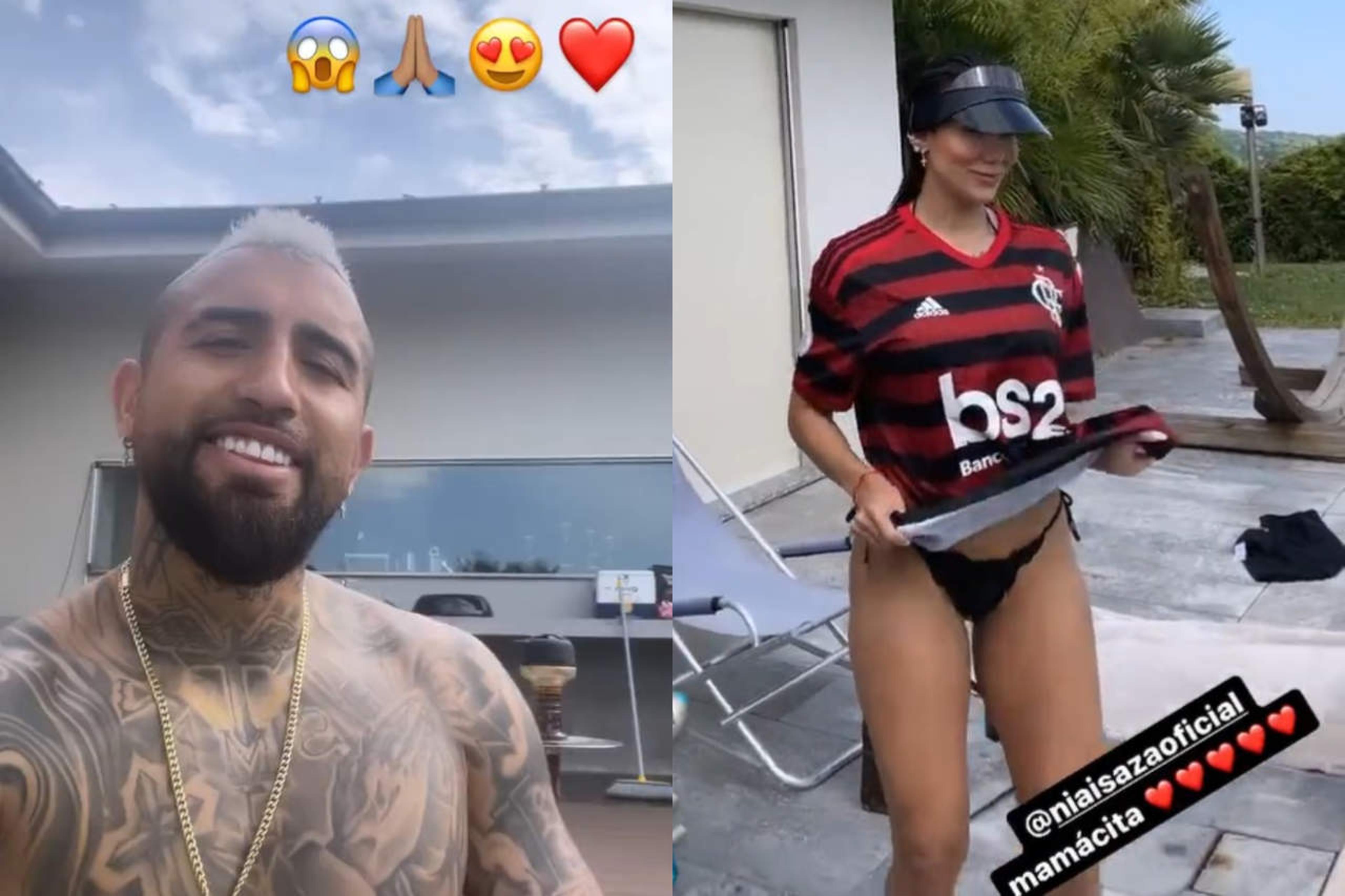 Com camisa do Flamengo, esposa de Vidal dança funk e jogador manda recado nas redes