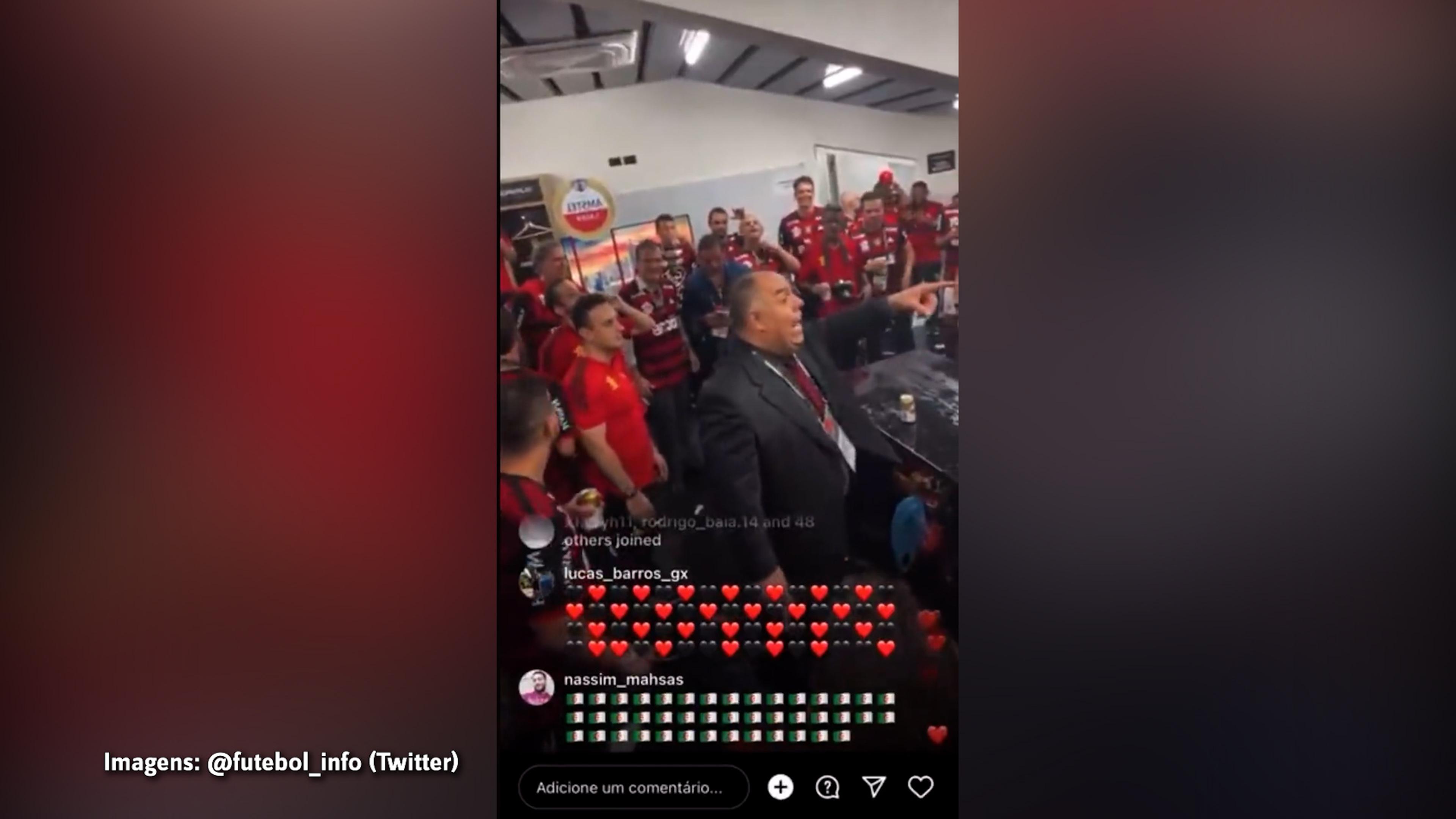 VÍDEO: Marcos Braz puxa festa no vestiário do Flamengo e manda recado para o Real Madrid