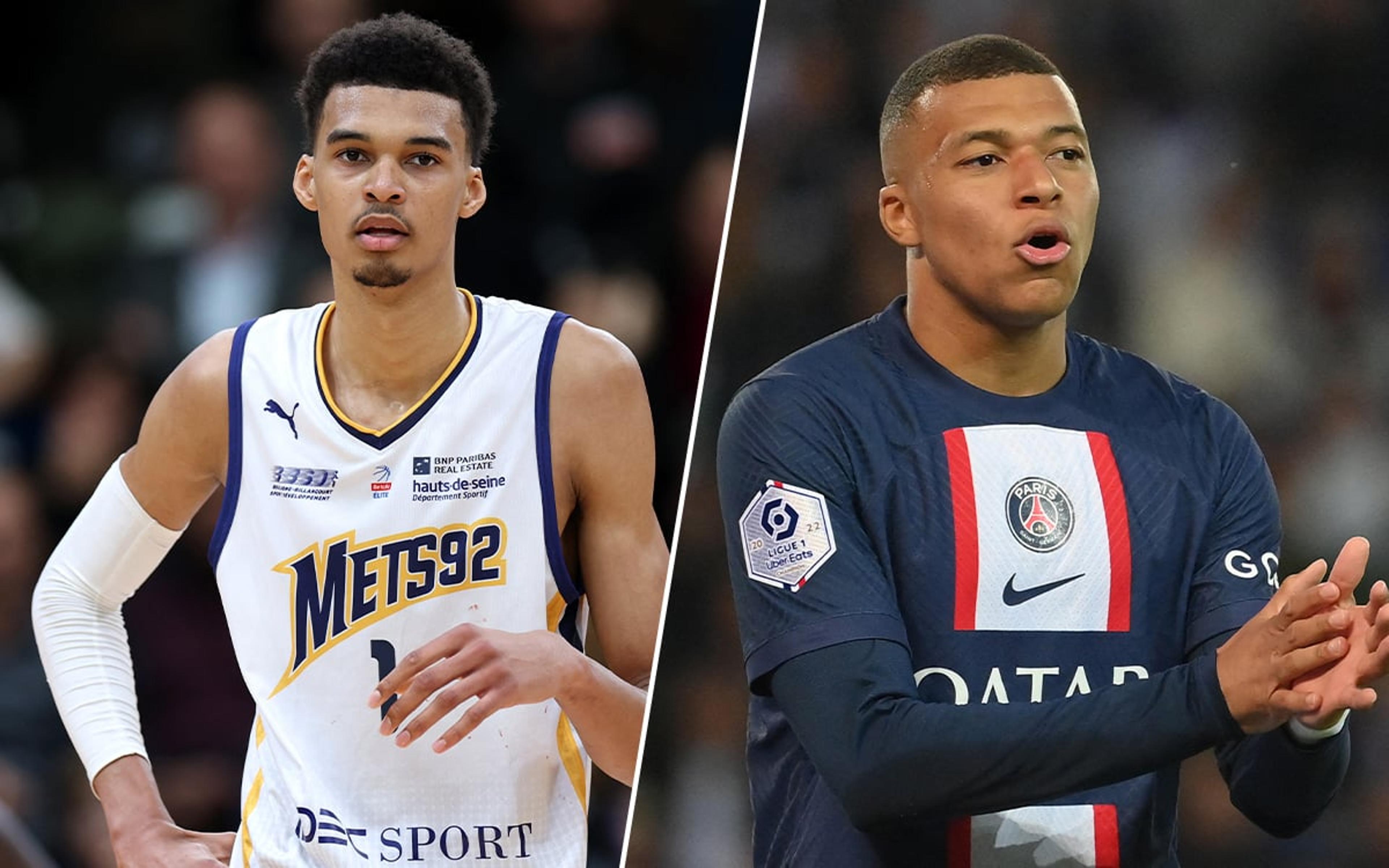 Mbappé conversa com provável escolha número 1 do draft da NBA e diferença de tamanho impressiona; confira