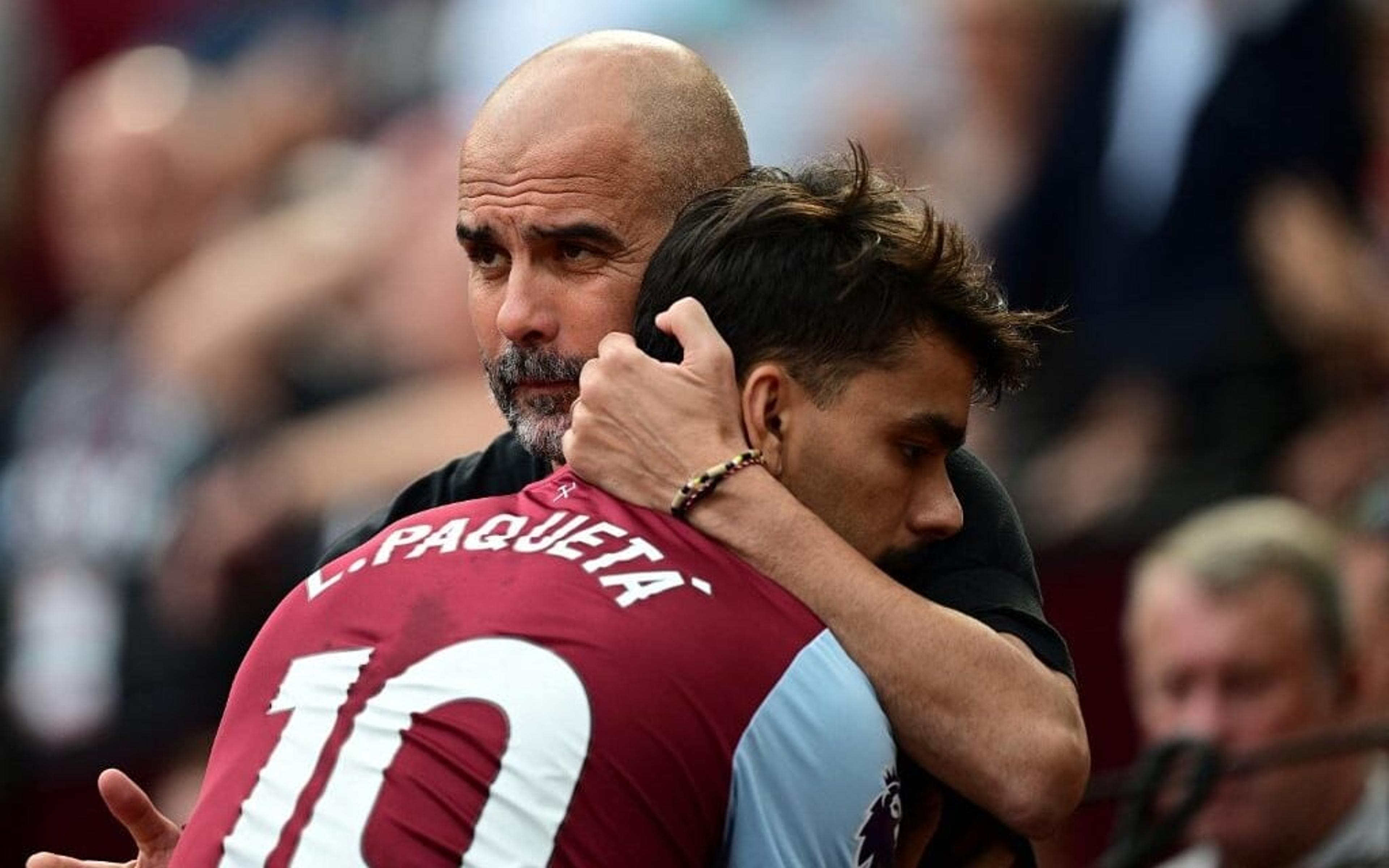 Pep Guardiola abraça Lucas Paquetá após negociação frustrada