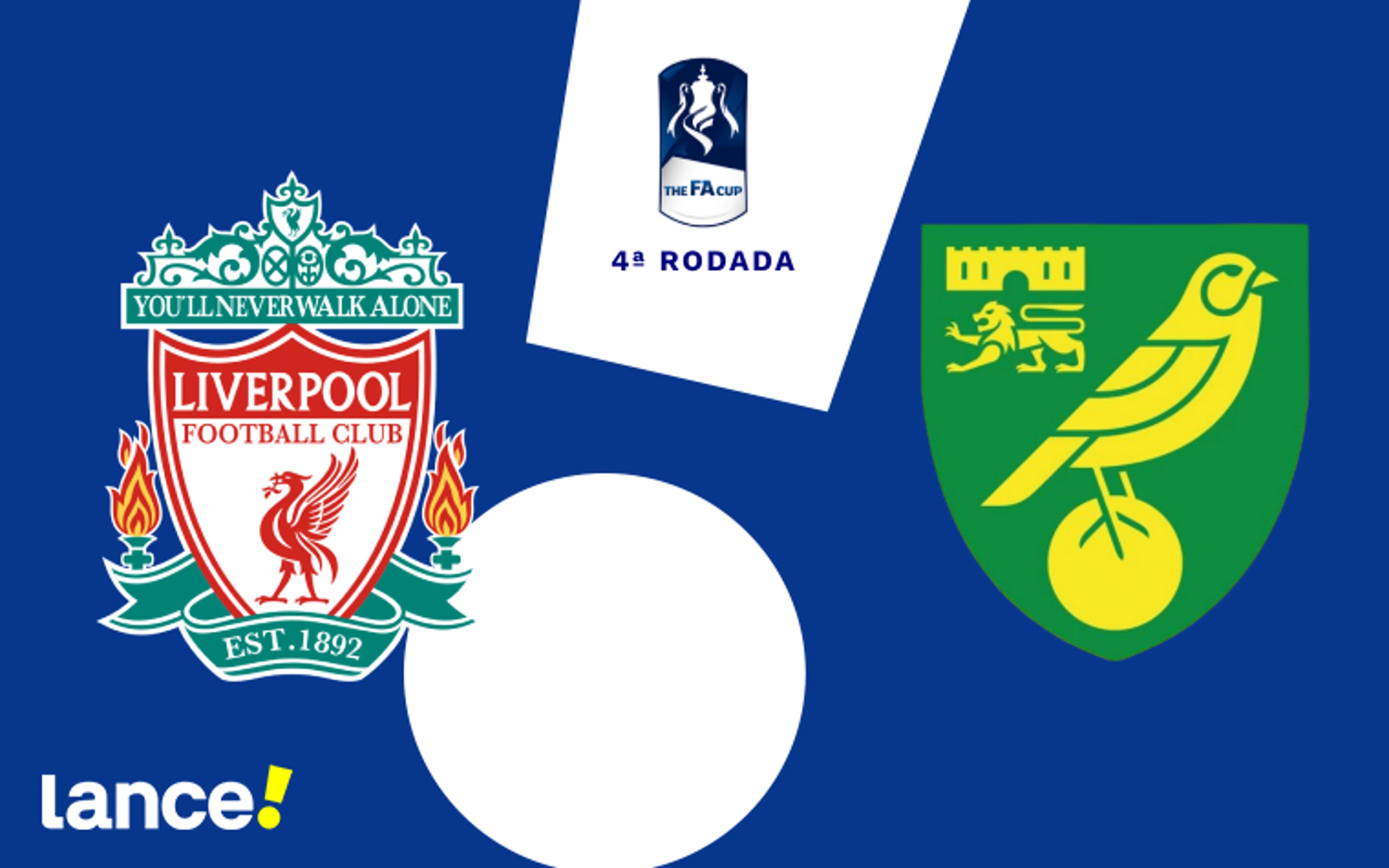 Liverpool x Norwich City: onde assistir ao vivo, horário e prováveis escalações do jogo pela Copa da Inglaterra