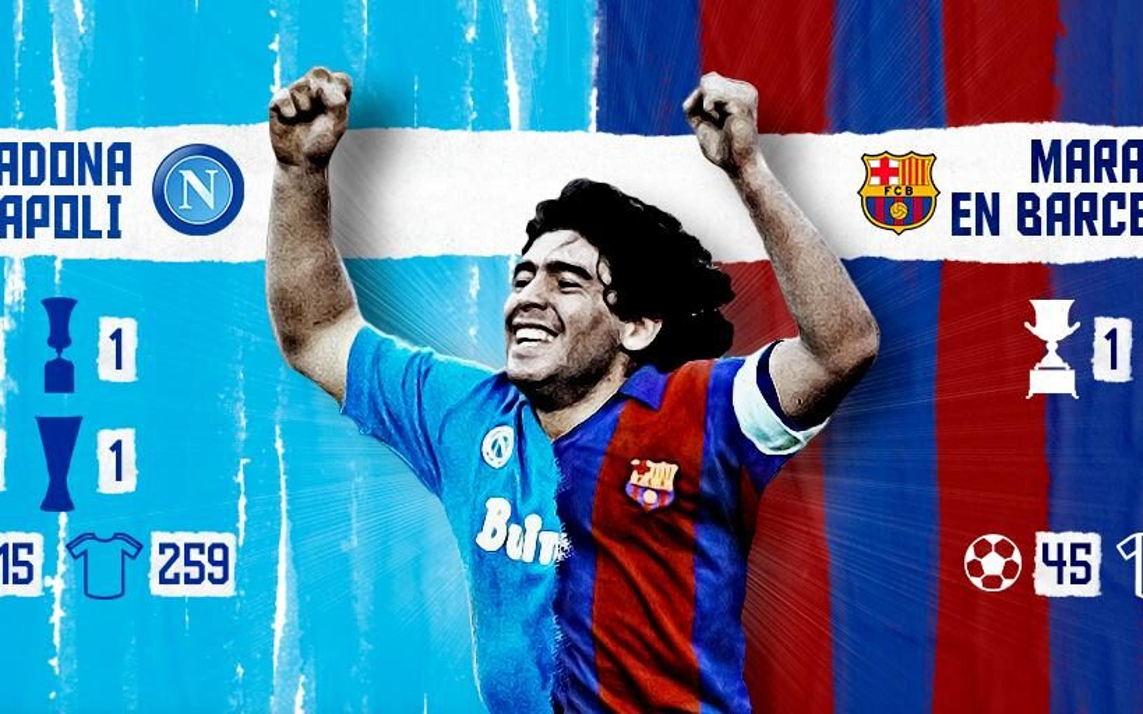 Momentos marcantes de Maradona com as camisas de Napoli e Barcelona