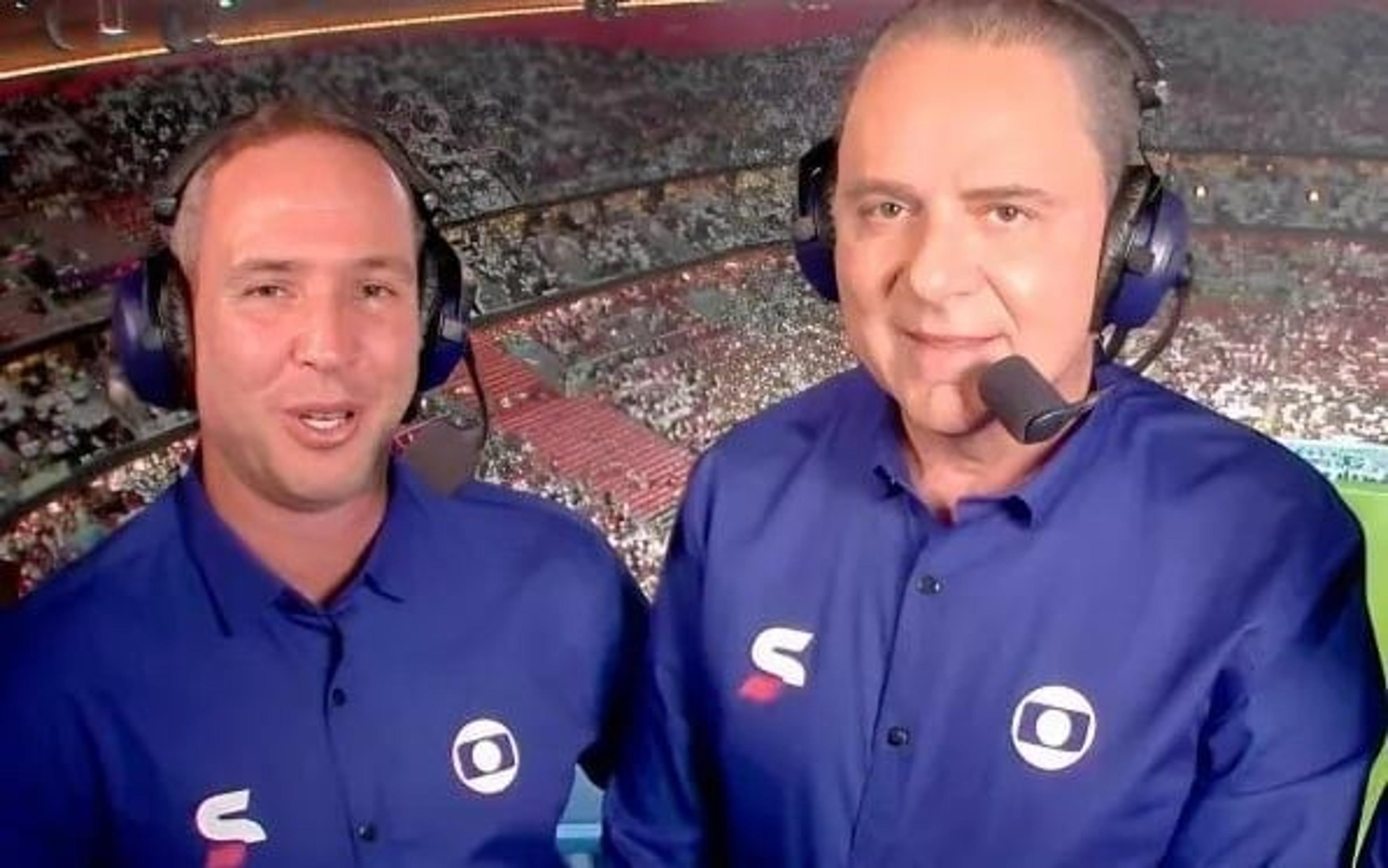 Luis Roberto e Caio Ribeiro discordam ao vivo durante jogo da Seleção Brasileira