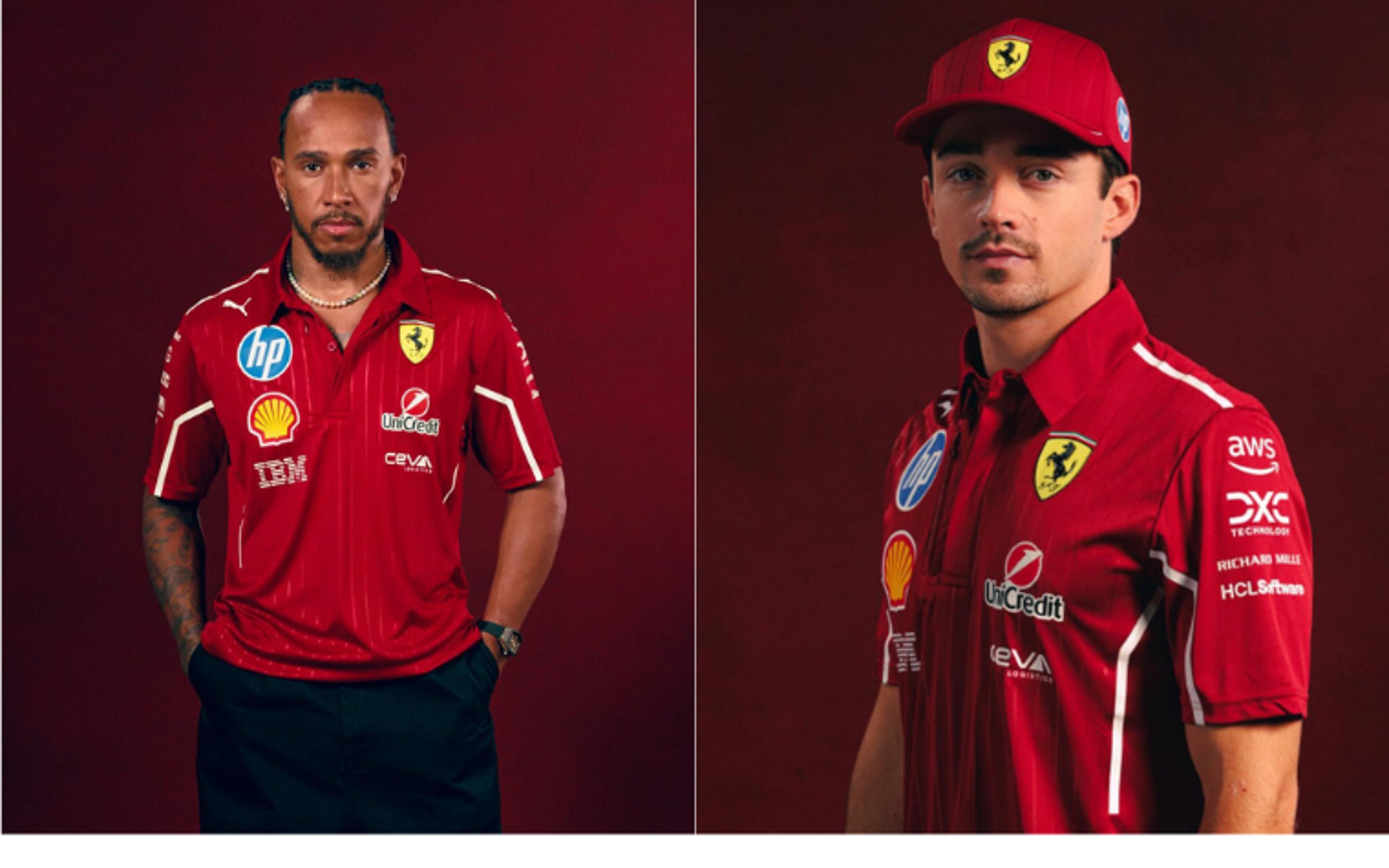 Ferrari divulga novos uniformes para Hamilton e Leclerc na Fórmula 1 2025