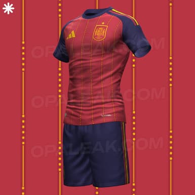 Suposto novo uniforme completo da Espanha para a Copa do Mundo 2026 (Foto: Reprodução/Footy Headlines)