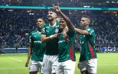 Time do Palmeiras comemorando na Libertadores 2026