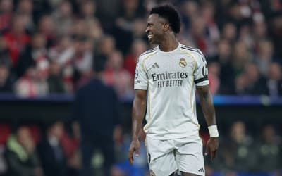 Vini Jr em ação no jogo do Real Madrid contra o Bayern de Munique, na Champions League (Foto: Alexandra BEIER /AFP)