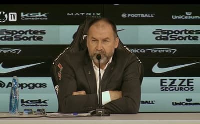 Augusto Melo, presidente do Corinthians, em coletiva (Reprodução: Corinthians TV)